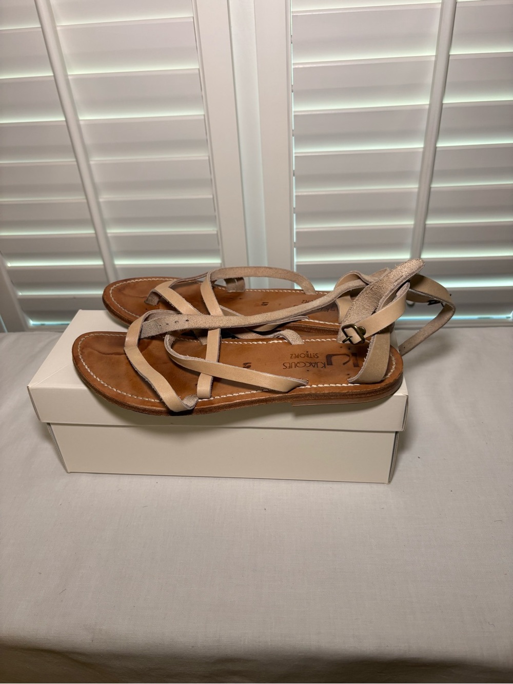 K.Jacques Neutral Beige Leather Strappy Sandals